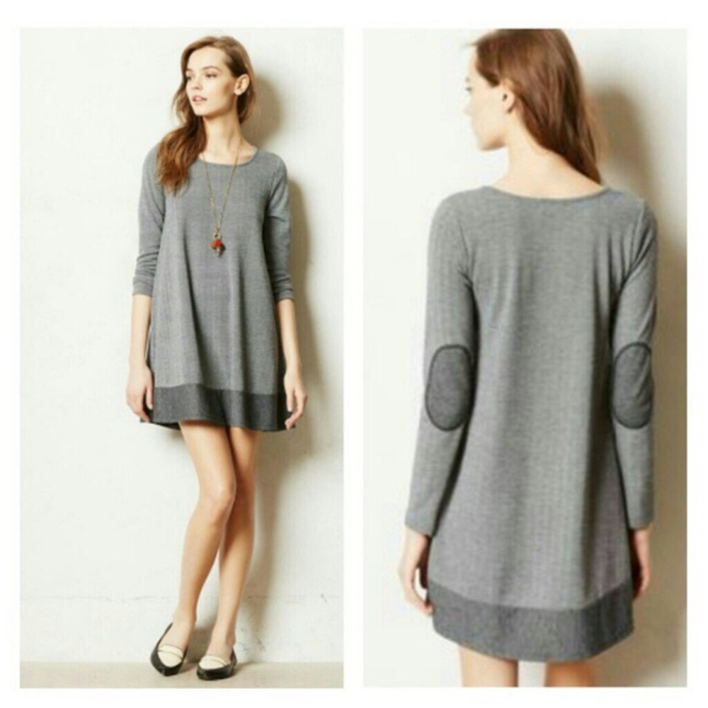 Anthro Puella Gray/Black Herringbone Swing Dress